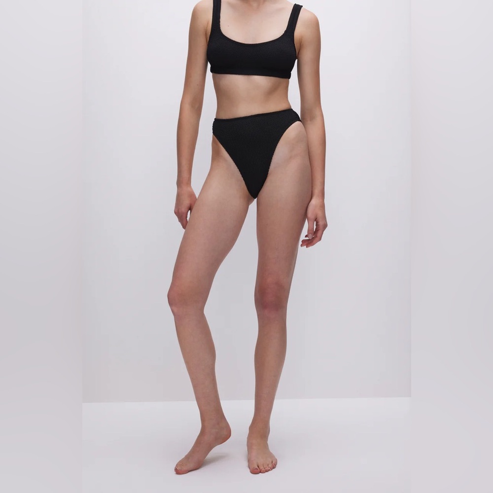 NWT Good American Always Fits Black High-Waisted Ribbed Bikini Bottom
